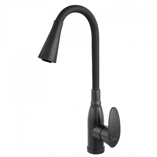 Змішувач для кухні PLAMIX CEZAR-011-B SET MATTE BLACK REFL.BLACK з силіконовим виливом