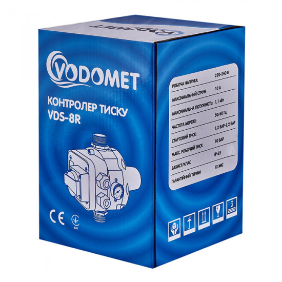 Контроллер давления Vodomet VDS-8R электронный для насоса до 1,1кВт, 1", с кабелем и розеткой (VO4202)