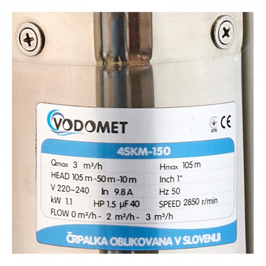 Свердловинний вихровий насос Vodomet 4SKM-150 Н=105М, Q=3кбМ, P=1100 Вт, встр. конденс. (VO4156)