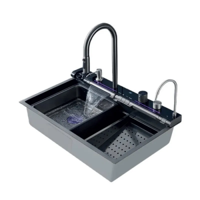 Мойка Zerix ZH7546-SET-04 DECOR Nano-Black с встроенным смесителем из нерж. стали (ZM5578)