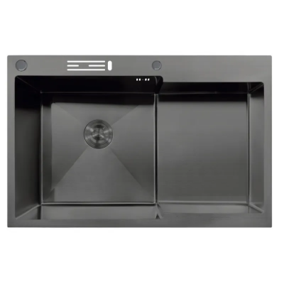 Мойка MIXXUS MH7849L-HK NANO-BLACK (3.0/0.9) из нержавеющей стали "глубокое крыло", с подставкой под