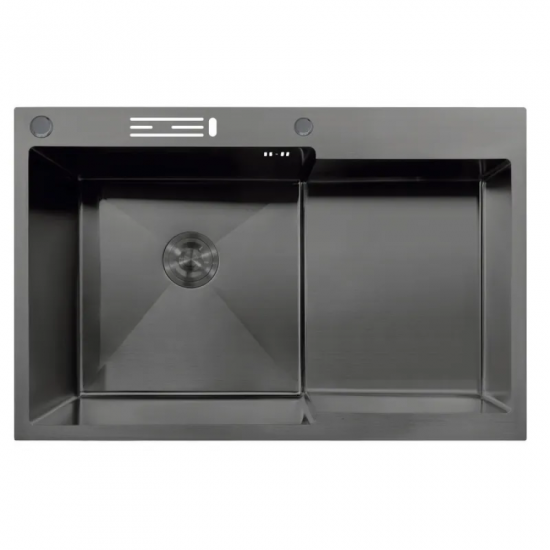 Мойка MIXXUS MH7849L-HK NANO-BLACK (3.0/0.9) из нержавеющей стали "глубокое крыло", с подставкой под
