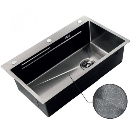 Мойка Zerix ZH7545-SET-05 DECOR NANO-BLACK (3.0/0.8) из нержавеющей стали, комплект (графит) (ZM5582)