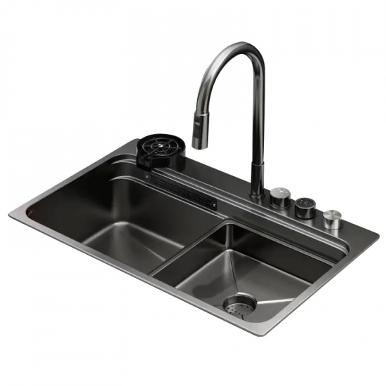 Мойка Zerix ZH7548-SET-03 Nano-Black с встроенным смесителем из нерж. стали (ZM5577)