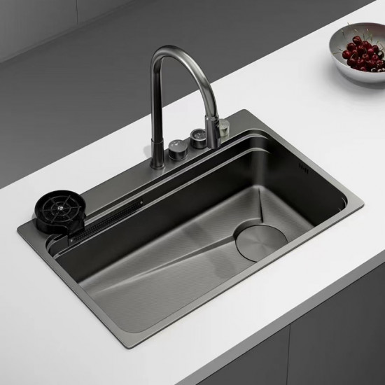 Мойка Zerix ZH7548-SET-03 Nano-Black с встроенным смесителем из нерж. стали (ZM5577)