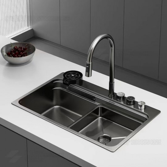 Мойка Zerix ZH7548-SET-03 Nano-Black с встроенным смесителем из нерж. стали (ZM5577)