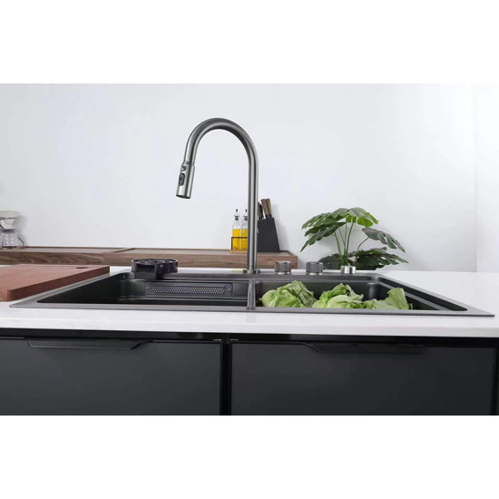 Мойка Zerix ZH7548-SET-03 Nano-Black с встроенным смесителем из нерж. стали (ZM5577)