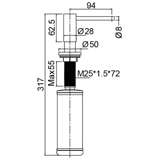 Дозатор для жидкого мыла врезной MIXXUS DIS-03.SUS GRAPHITE из нерж.стали SUS304 цвет графит (300мл)