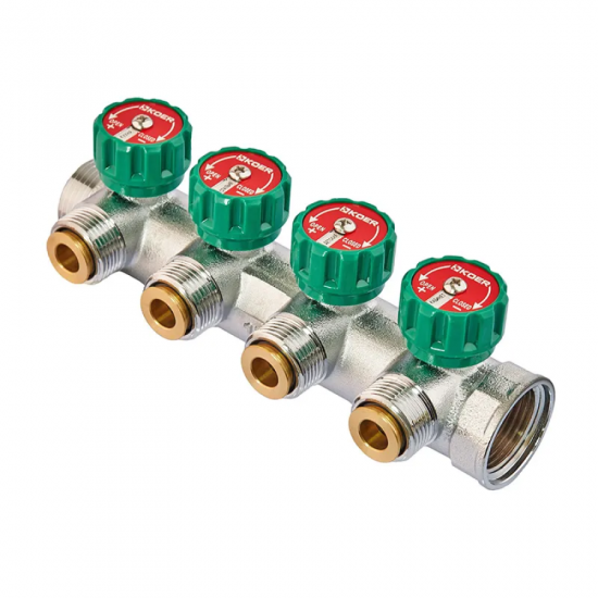 Коллектор вентильный с адаптером Koer KR.1127-4 - 1"x4 - 3/4 Ways (евроконус-плоская) (KR4948)