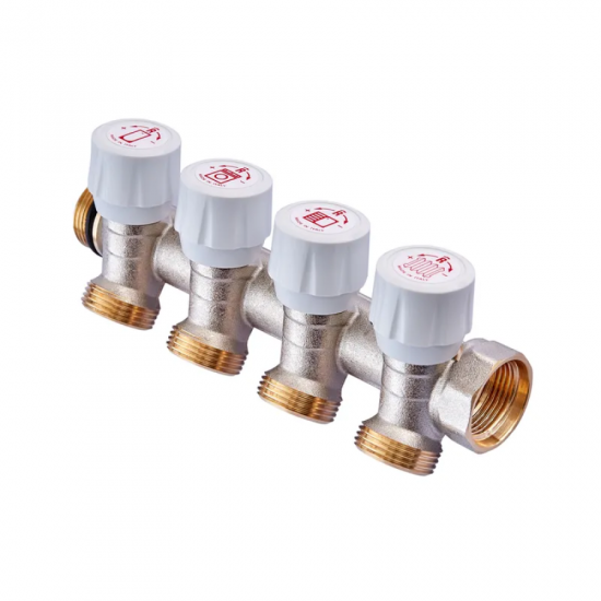 Коллектор с регулирующими вентилями на 4 выхода. Roho R809-04 - 3/4"x3/4" EK (RO0251)