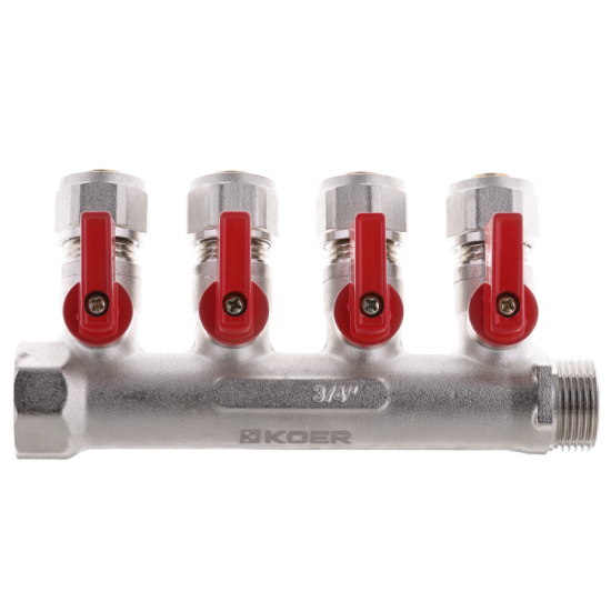Коллектор с отсечными кранами с фитингом Koer KR.1125-4 3/4"x4 ways (KR2837)