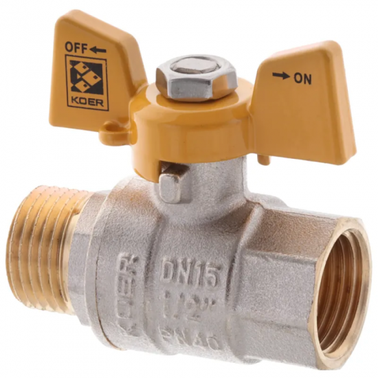 Кран кульовий KOER KR.218.G - 1/2" FM ГШМ YELLOW, ручка "метелик" жовта (KR0036)