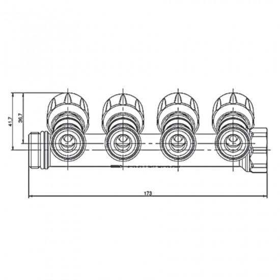 Коллектор с регулирующими вентилями на 4 выхода. Roho R809-04 - 3/4"x3/4" EK (RO0251)