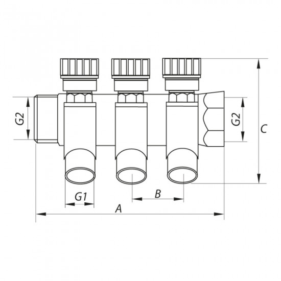 Коллектор вентильный с фитингом Koer KR.1124-4 1"x4 ways (KR2834)
