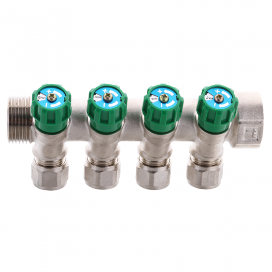Коллектор вентильный с фитингом Koer KR.1124-4 1"x4 ways (KR2834)