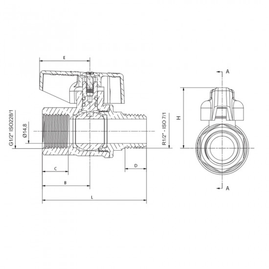 Кран кульовий ГАЗ, ручка "метелик" жовта Roho R111-050G - 1/2" ВЗ (RO0241)