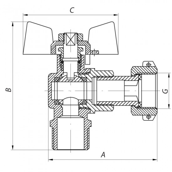 Кран з накидною гайкою 1/2" ГШМ газ кутовий Koer KR.221.G (KR0168)