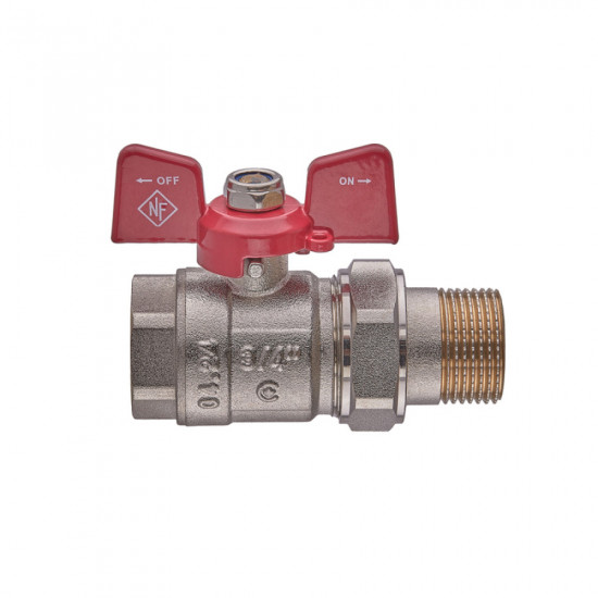 Кран с американкой Nolf classic NFC.921-08-3/4" FM ГШМ, ручка "бабочка" красная (NF3151)