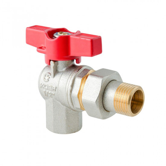 Кран з американкою кутовий Koer Extreme KE.228-15 - 1/2" ручка "метелик" червона (KR5763)