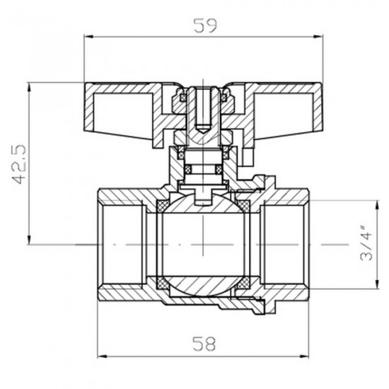 Кран кульовий ГГМ Koer Extreme KE.217-20 - 3/4" FF ручка "метелик" червона (KR5757)