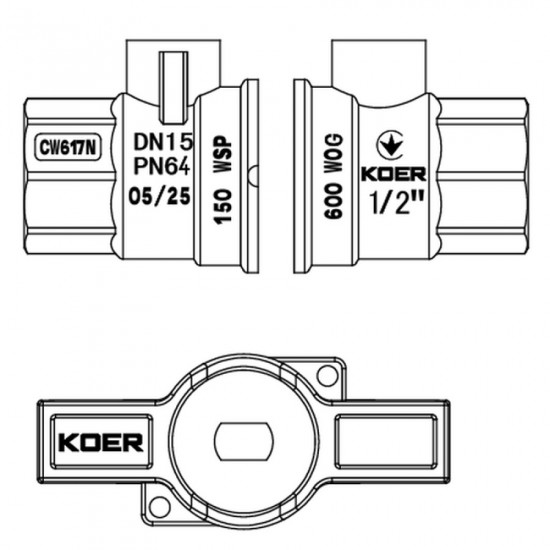 Кран кульовий ГГМ Koer Extreme KE.217-15 - 1/2" FF  ручка "метелик" червона (KR5756)