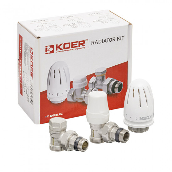 Комплект для подключения радиатора Koer SET-14 - 1/2"x3/4" (угловой) с термоголовкой ЗЗ (KR3178)