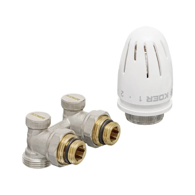 Комплект для нижнего подключения радиатора Koer SET-21 - 1/2"x3/4" (угловой) с термоголовкой ЗЗ (KR3173)