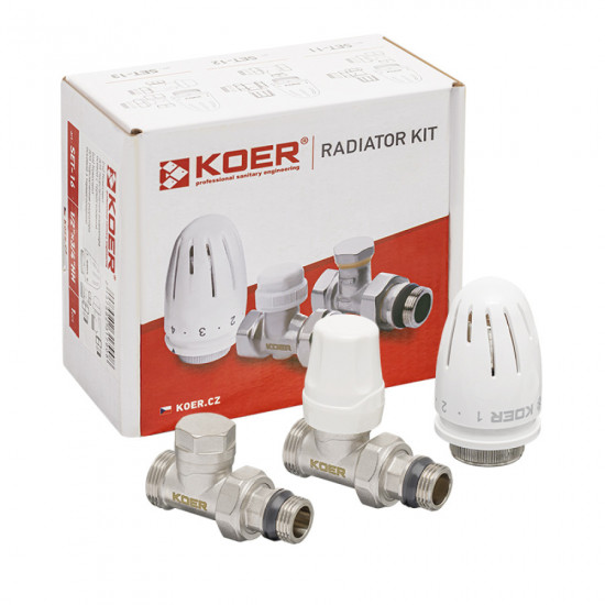 Комплект для подключения радиатора Koer SET-15 - 1/2"x3/4" (прямой) с термоголовкой ЗЗ (KR3180)