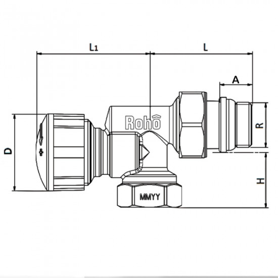 Кран радиаторный термостатический Roho R5170-050 - 1/2" (М30х1,5) осевой (RO0126)