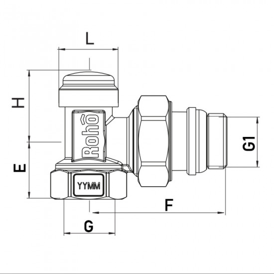 Кран радиаторный Roho R5251-050 - 1/2" угловой (антипротекание) (RO1016)
