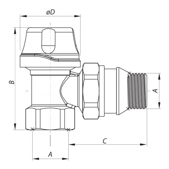 Кран термостатический угловой 1/2" Koer KR.921-GI (KR2682)