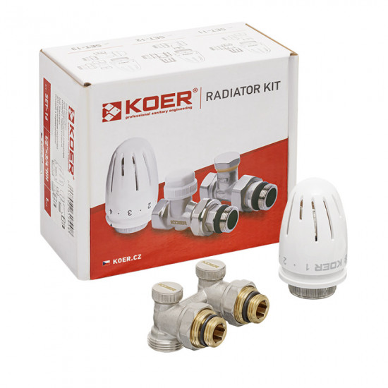 Комплект для нижнего подключения радиатора Koer SET-21 - 1/2"x3/4" (угловой) с термоголовкой ЗЗ (KR3173)