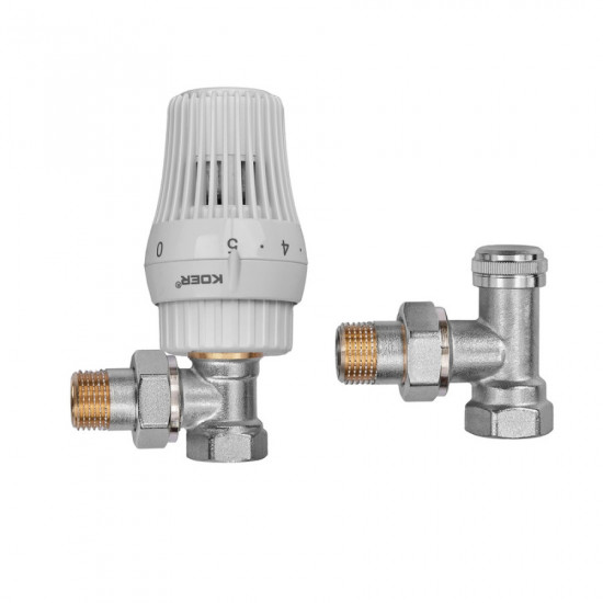 Комплект для подключения радиатора Koer SET-23 - 1/2'' угловой с термоголовкой, кликовое крепление (