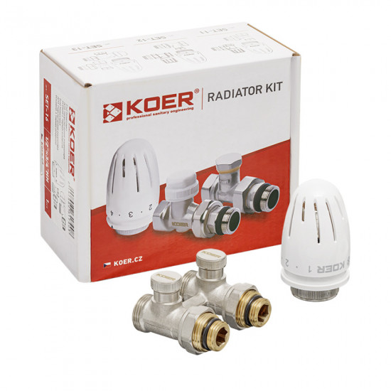 Комплект для нижней подкл. радиатора KOER SET-22 - 1/2"x3/4" (прямой) с термоголовкой ЗЗ (KR3174)