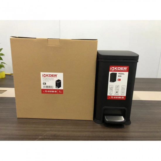Відро для сміття з плавним закриттям прямокутне Koer TC-010108-05 8 л колір чорний (KR5593)