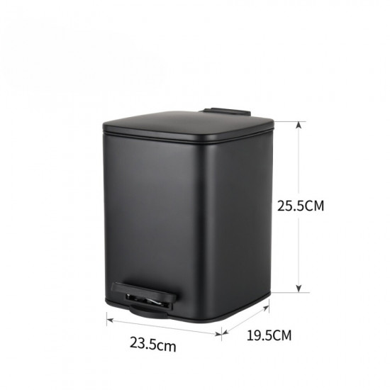 Відро для сміття з плавним закриттям квадратне Zerix Kubix-TC0106 Black 6 л колір чорний (ZX5890)