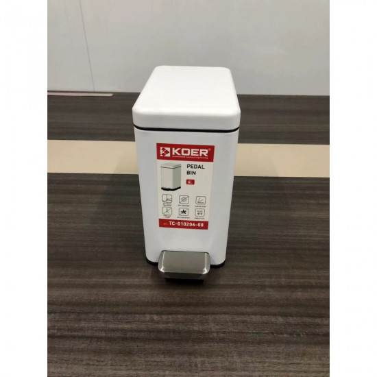 Відро для сміття з плавним закриттям прямокутне Koer TC-010206-08 6 л колір білий (KR5595)