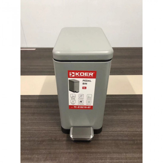 Відро для сміття з плавним закриттям прямокутне Koer TC-010210-07 10 л колір сірий (KR5599)
