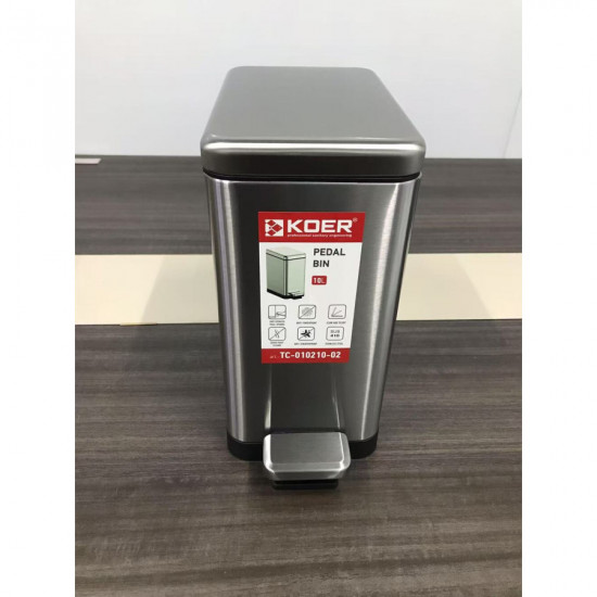 Відро для сміття з плавним закриттям прямокутне Koer TC-010210-02 10 л колір нержавійка (KR5597)