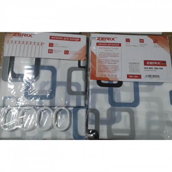 Штора для ванної з поліетилену Zerix SCP-002-180x180 (Візерунок синьо-блакитний на білому) (ZX5001)