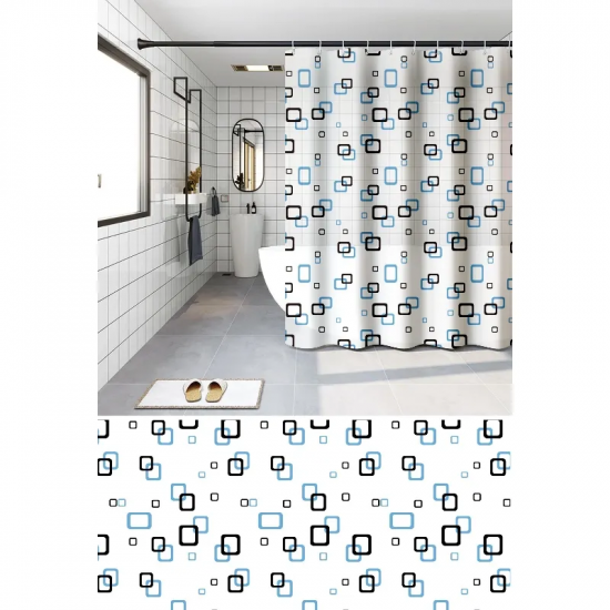 Штора для ванної з поліетилену Zerix SCP-002-180x180 (Візерунок синьо-блакитний на білому) (ZX5001)