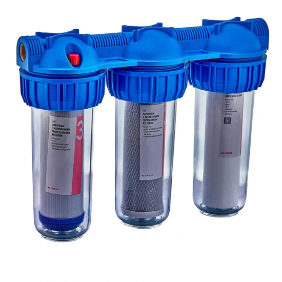 Фільтр для холодної води Koer KV-26-1 (3 колби 3-х склад.,картр.PPR+спрес./гран.вуг.) 8 атм. 1" (KR