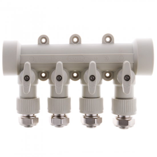 Коллектор распределительный 4-way с фитингом (40x20) PPR Koer K0192.PRO (KP2557)
