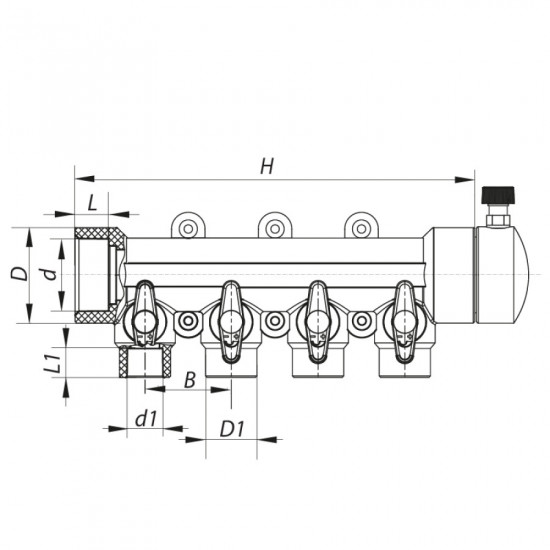 Коллектор 4-way с шаровыми кранами (40x20) PPR Koer K0171.PRO (KP0221)