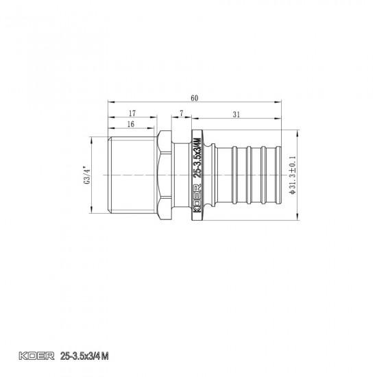 Перехідник з ЗР Koer KA.A08M-25 - 25(3.5mm) x 3/4"M (KR4853)