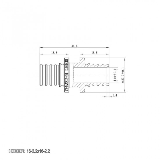 Муфта з'єднувальна рівнопрохідна Koer KA.С16 - 16(2.2mm) x 16(2.2mm) (KR4855)