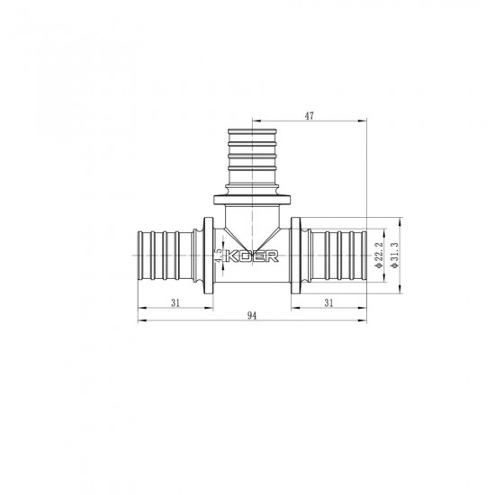 Трійник рівнопрохідний Koer KA.T25 -25(3.5mm) x25(3.5mm) x 25(3.5mm) (KR4886)