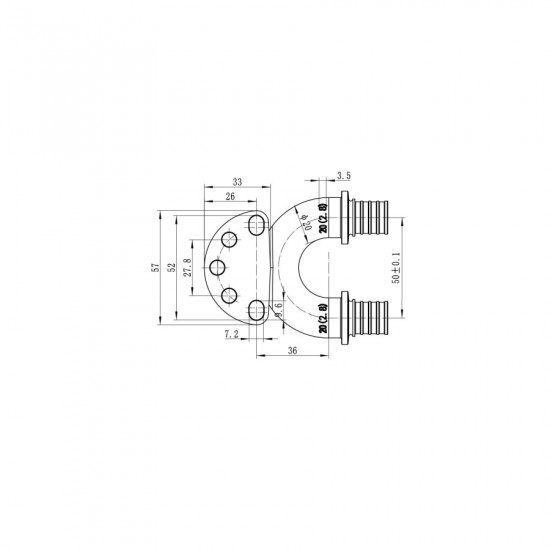 Кутник настін. з наскрізн.проход.та ВР Koer KA.LW20-06F-20 - 20(2.8mm) x 1/2"F x 20(2.8mm) (KR4883)