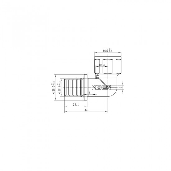 Кутник перехідний з ВР Koer KA.L06F-20 - 20(2.8mm) x 1/2"F (KR4878)