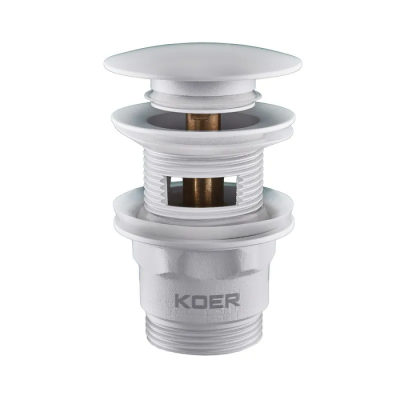 Донный клапан для умывальника с переливом Koer PW-03-03 1 1/4'' (кнопка) (Белый) (KR3395)